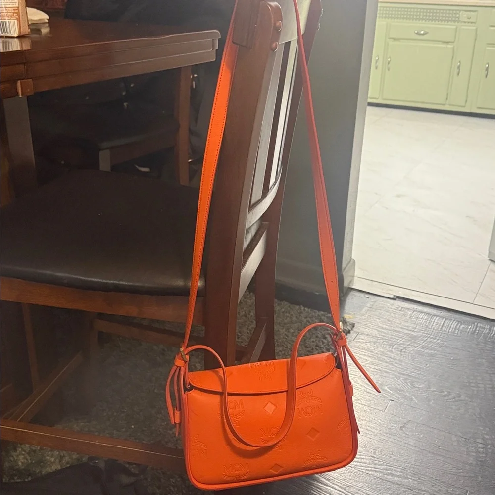 MCM Orange Leather Women's Bag midsized luxury high end statement‎ piece upscale